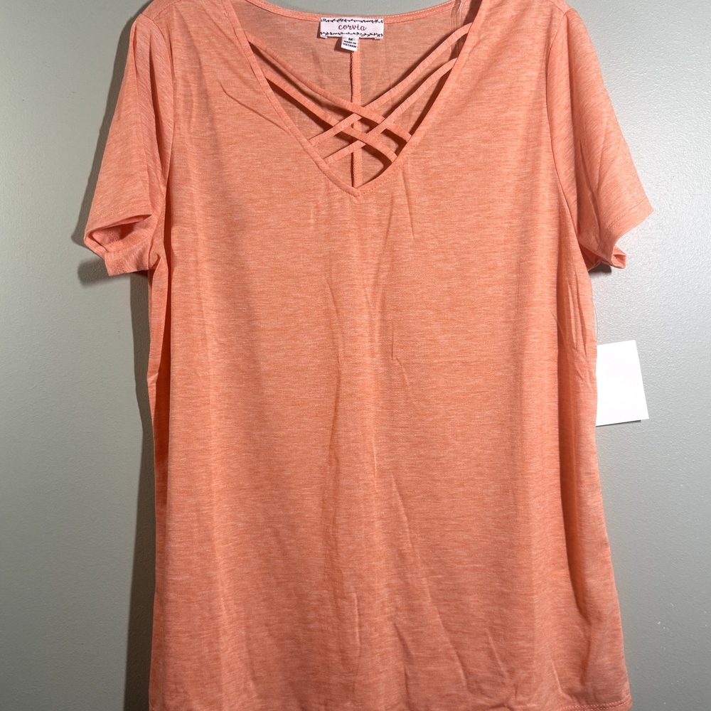 Orange Crisscross V-Neck Top